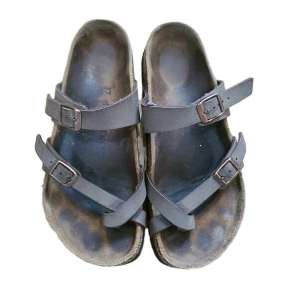 Birkenstock Mayari Grey Leather Sandals Size 37 US 6.5 - Picture 1 of 6